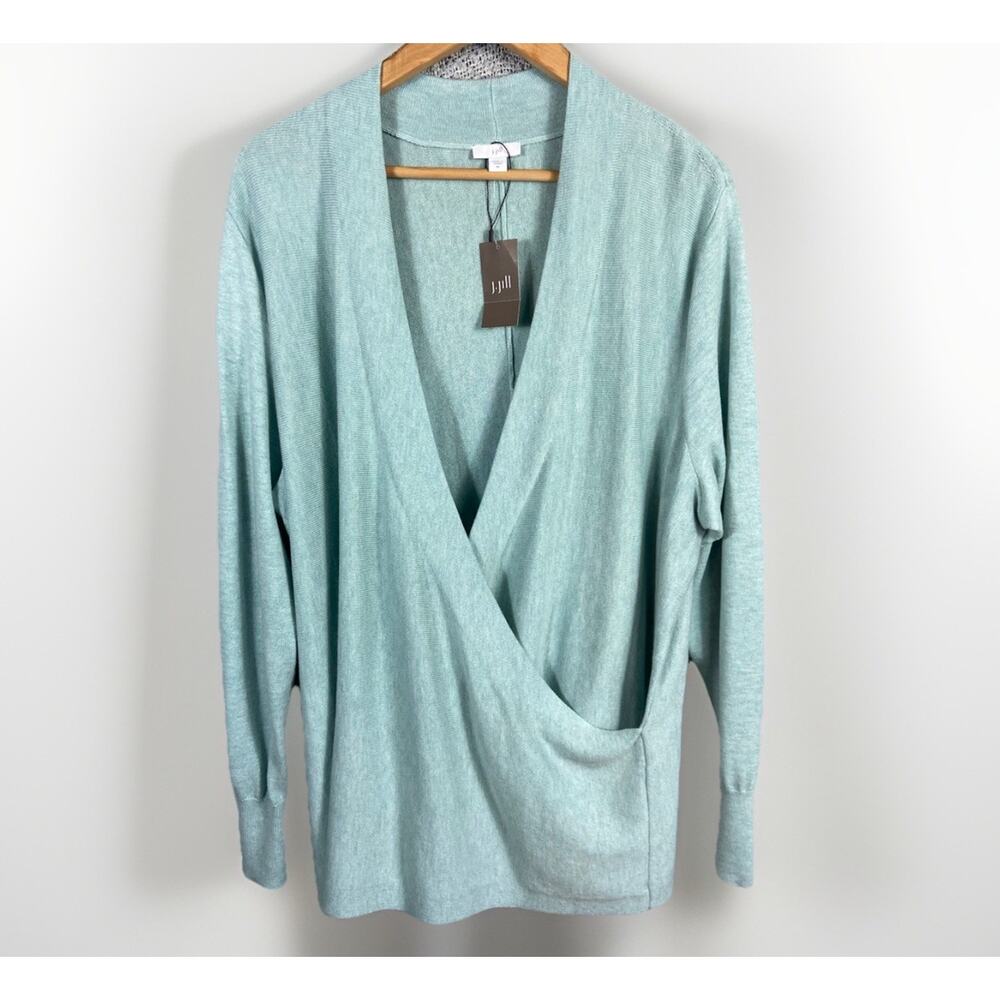 J Jill NWTs Knit Wrap Front Sweater Women’s XL Light Teal Blue Easter Color